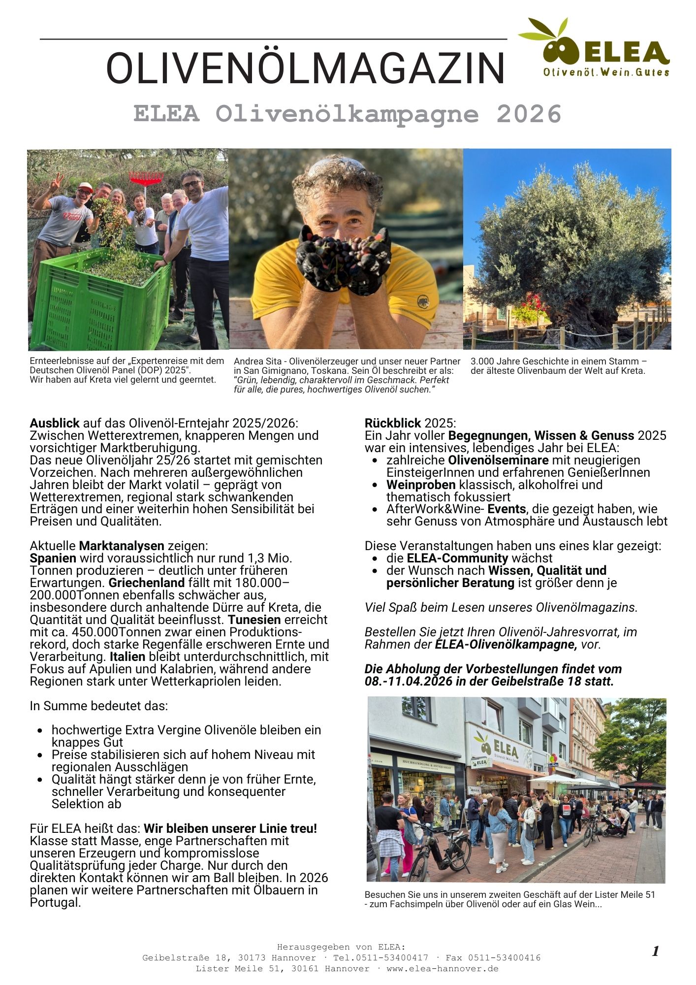 Olivenölmagazin Olivenölkampagne ELEA 2026